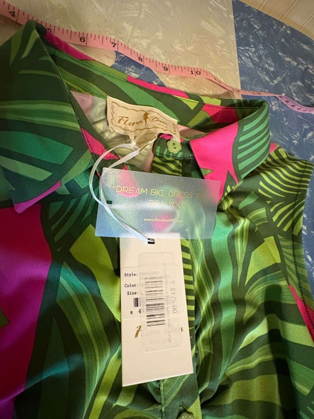 NWT Flora Bea Sleeveless Adrianne Maxi Dress Green & Pink Tropical Print - Picture 4 of 6